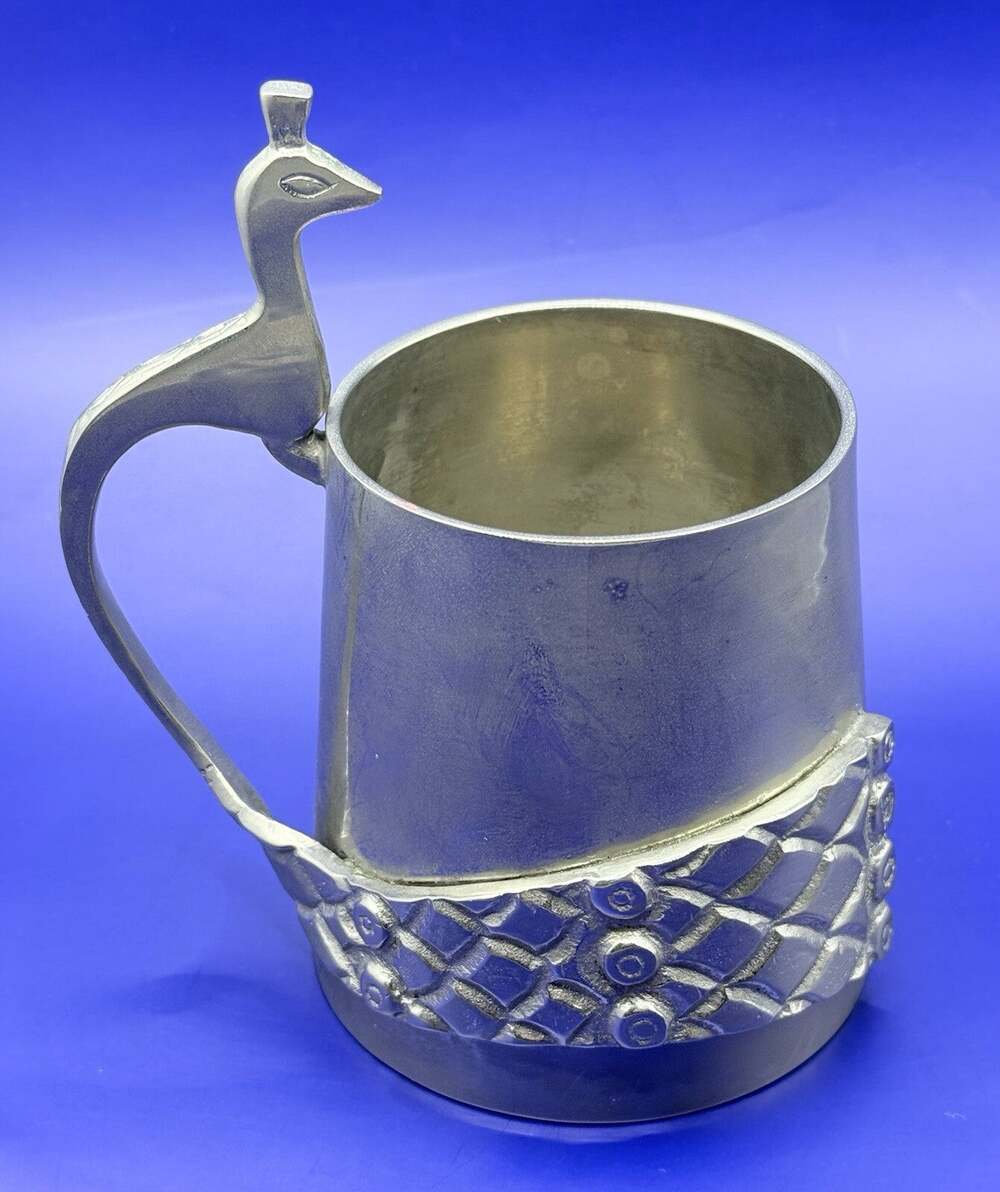 Rare Peacock Mug Heavy Pewter Metal Cup Container India Bath Innovations